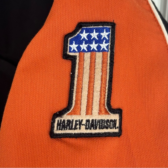 VTG HARLEY DAVIDSON Orange Black Mechanic Biker Shop Garage Sz XL Button Shirt - Picture 7 of 11